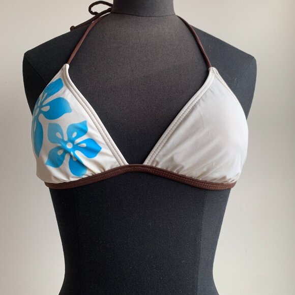 Billabong BLUE CRUSH era Vintage bikini cream & blue floral triangle set RARE - Picture 3 of 6